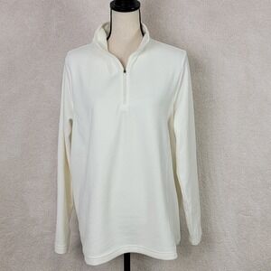 Lands'‎ End Women's L 14-16 Ivory White Fleece Quarter Zip Gorpcore Pullover